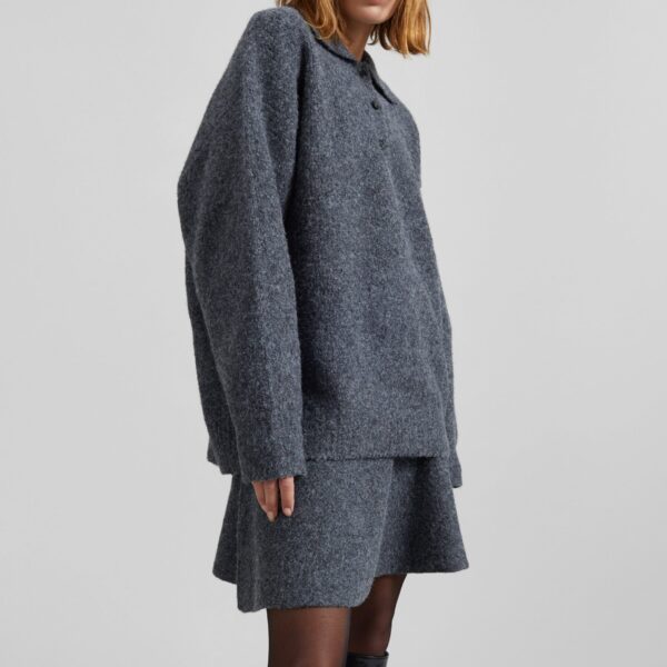 The Frankie Shop Dienne Polo Sweater - Grey - Oversized Minimalist Knitwear in Grey - Shop at Coveti
