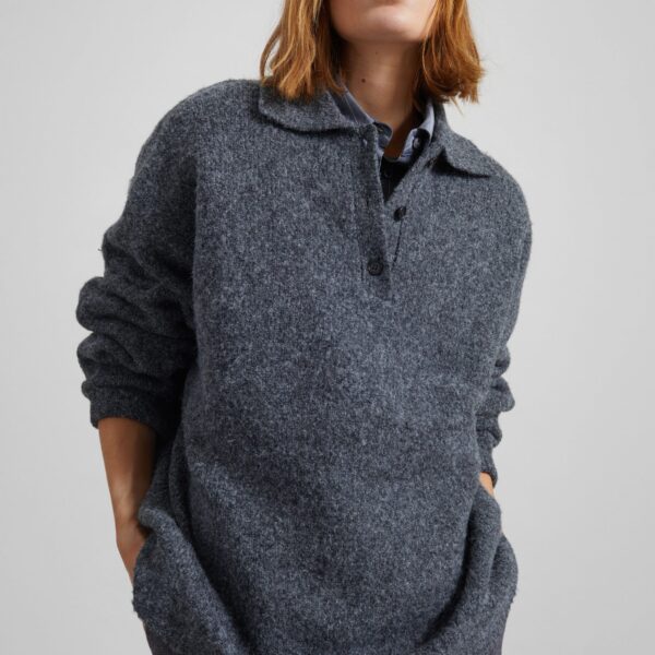 The Frankie Shop Dienne Polo Sweater - Grey - Oversized Minimalist Knitwear in Grey - Shop at Coveti