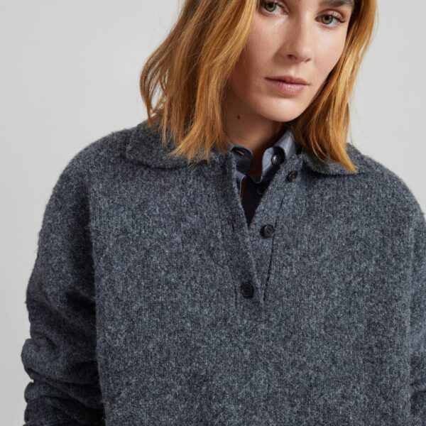 The Frankie Shop Dienne Polo Sweater - Grey - Oversized Minimalist Knitwear in Grey - Shop at Coveti