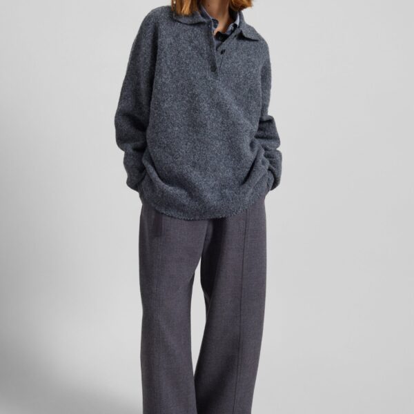 The Frankie Shop Dienne Polo Sweater - Grey - Oversized Minimalist Knitwear in Grey - Shop at Coveti