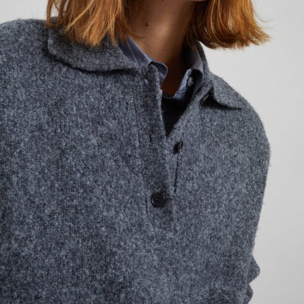 The Frankie Shop Dienne Polo Sweater - Grey - Oversized Minimalist Knitwear in Grey - Shop at Coveti