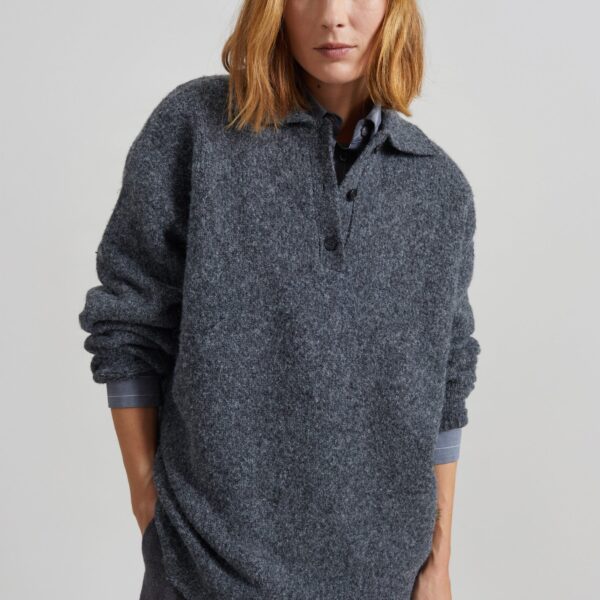 The Frankie Shop Dienne Polo Sweater - Grey - Oversized Minimalist Knitwear in Grey - Shop at Coveti