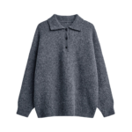 The Frankie Shop Dienne Polo Sweater - Grey - Oversized Minimalist Knitwear in Grey - Shop at Coveti