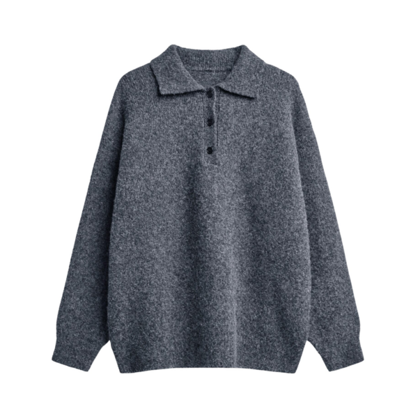 The Frankie Shop Dienne Polo Sweater - Grey - Oversized Minimalist Knitwear in Grey - Shop at Coveti