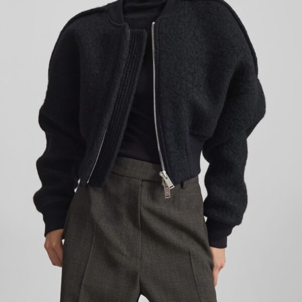 The Frankie Shop Dimaro Wool Cropped Bomber Jacket - Black - Oversized Minimalist Jackets in Black - Shop at Coveti