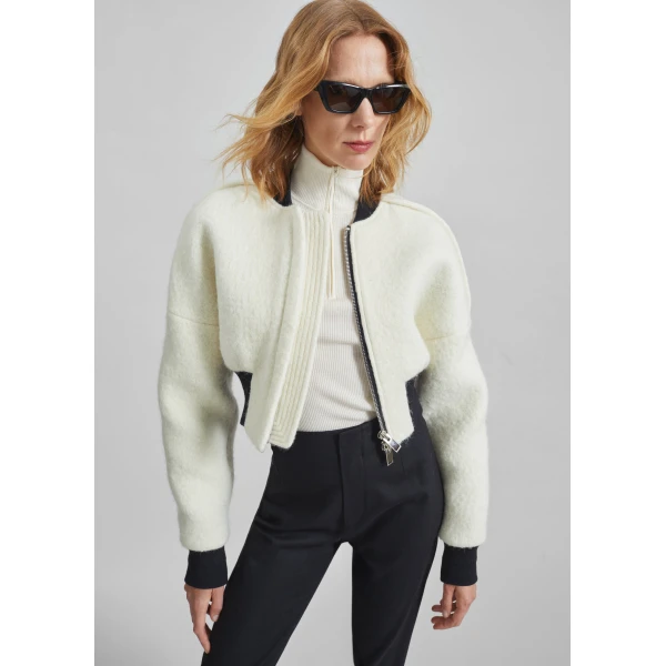 The Frankie Shop Dimaro Wool Cropped Bomber Jacket – Ivory, view 2
