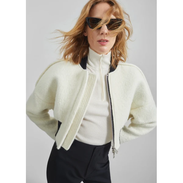 The Frankie Shop Dimaro Wool Cropped Bomber Jacket – Ivory, view 4