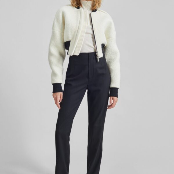 The Frankie Shop Dimaro Wool Cropped Bomber Jacket - Ivory - Oversized Minimalist Jackets in Ivory - Shop at Coveti