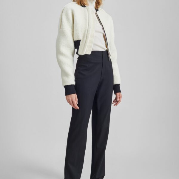 The Frankie Shop Dimaro Wool Cropped Bomber Jacket - Ivory - Oversized Minimalist Jackets in Ivory - Shop at Coveti