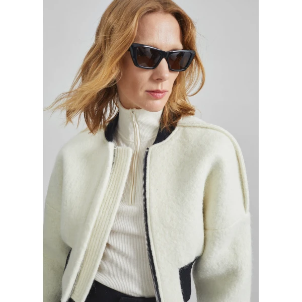The Frankie Shop Dimaro Wool Cropped Bomber Jacket – Ivory, view 9