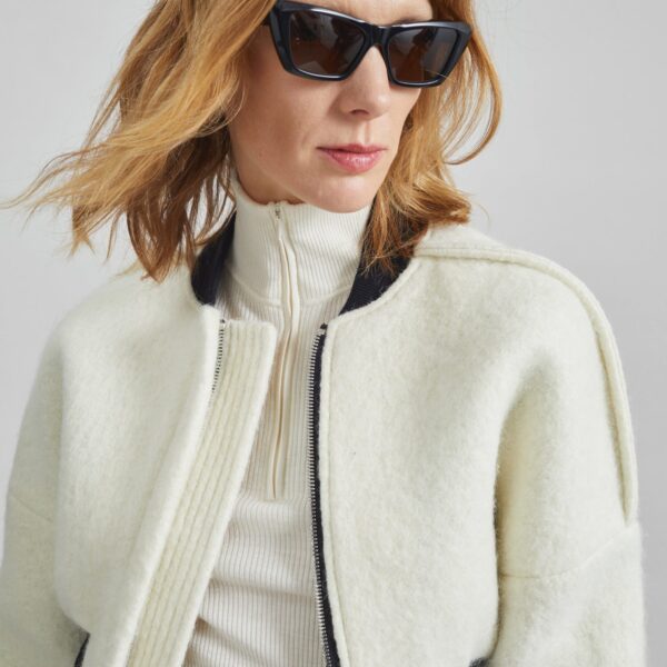 The Frankie Shop Dimaro Wool Cropped Bomber Jacket - Ivory - Oversized Minimalist Jackets in Ivory - Shop at Coveti