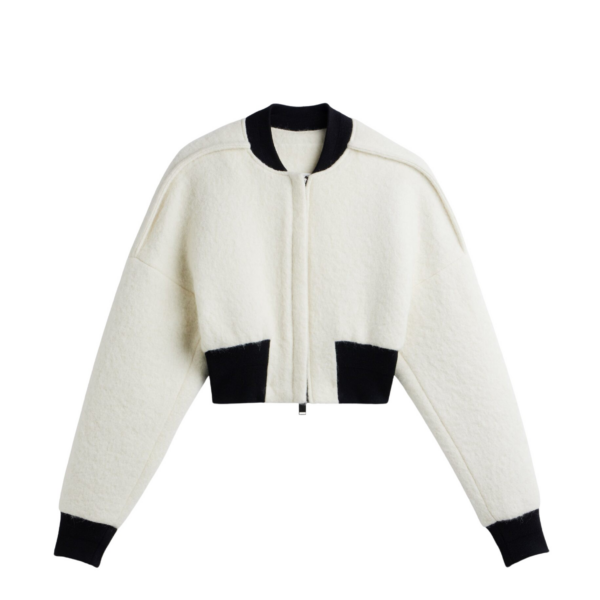 The Frankie Shop Dimaro Wool Cropped Bomber Jacket - Ivory - Oversized Minimalist Jackets in Ivory - Shop at Coveti
