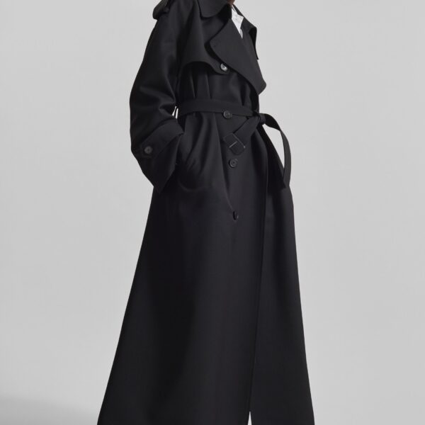The Frankie Shop Dursley Tailored Trench Coat - Black - Oversized Minimalist Coats in Black - Shop at Coveti