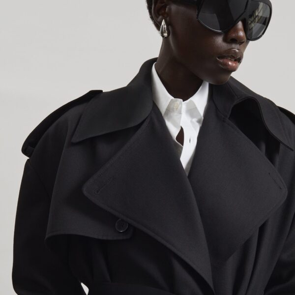 The Frankie Shop Dursley Tailored Trench Coat - Black - Oversized Minimalist Coats in Black - Shop at Coveti