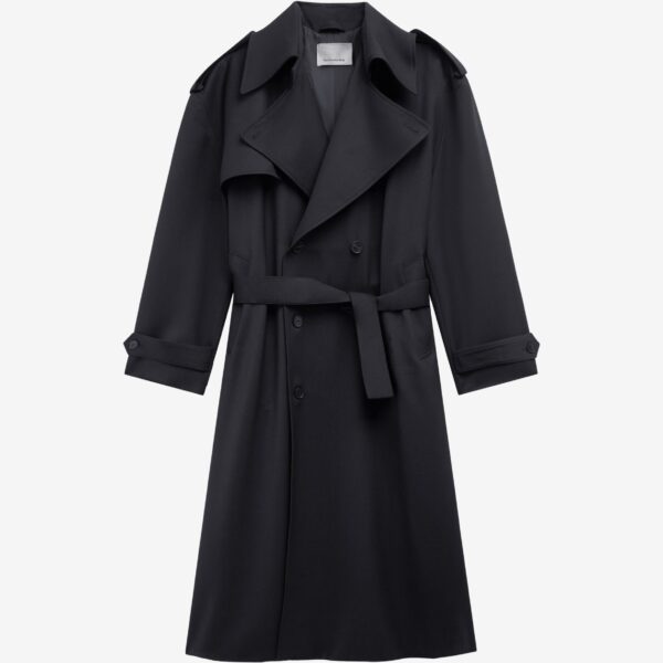 The Frankie Shop Dursley Tailored Trench Coat - Black - Oversized Minimalist Coats in Black - Shop at Coveti