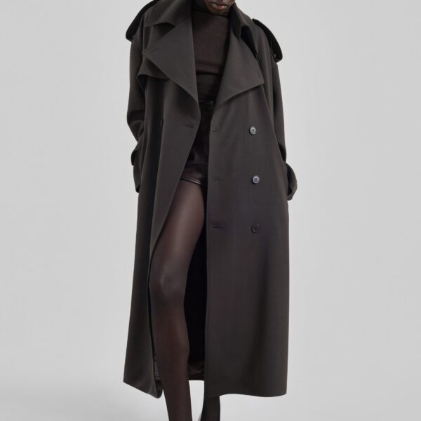 The Frankie Shop Dursley Tailored Trench Coat - Brown - Oversized Minimalist Coats in Brown - Shop at Coveti