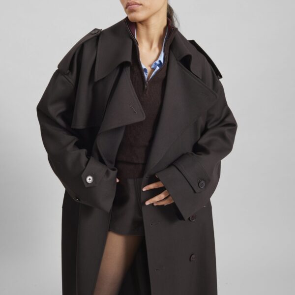 The Frankie Shop Dursley Tailored Trench Coat - Brown - Oversized Minimalist Coats in Brown - Shop at Coveti