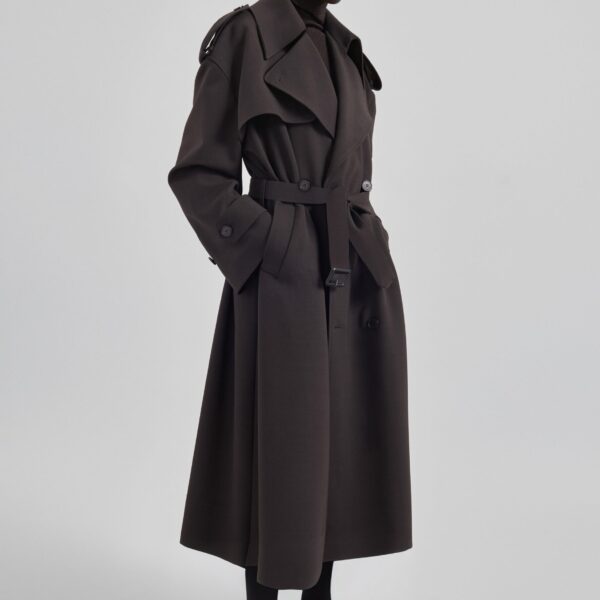 The Frankie Shop Dursley Tailored Trench Coat - Brown - Oversized Minimalist Coats in Brown - Shop at Coveti