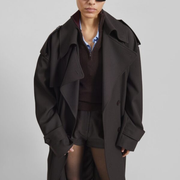 The Frankie Shop Dursley Tailored Trench Coat - Brown - Oversized Minimalist Coats in Brown - Shop at Coveti
