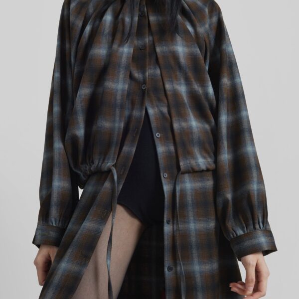 The Frankie Shop Ebell Layered Shirt Dress - Brown Plaid - Oversized Minimalist Dresses in Brown - Shop at Coveti