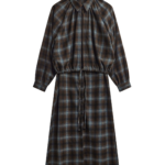 The Frankie Shop Ebell Layered Shirt Dress - Brown Plaid - Oversized Minimalist Dresses in Brown - Shop at Coveti