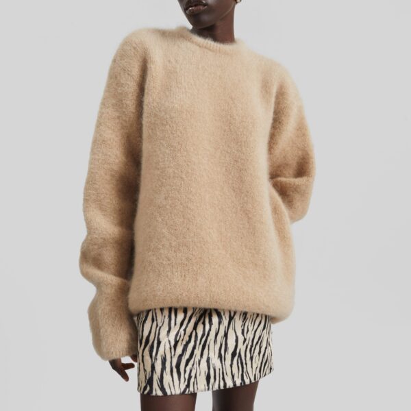 The Frankie Shop Ellery Mohair Crewneck Sweater - Beige - Oversized Minimalist Knitwear in Beige - Shop at Coveti