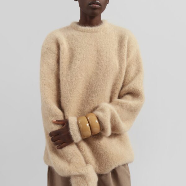 The Frankie Shop Ellery Mohair Crewneck Sweater - Beige - Oversized Minimalist Knitwear in Beige - Shop at Coveti