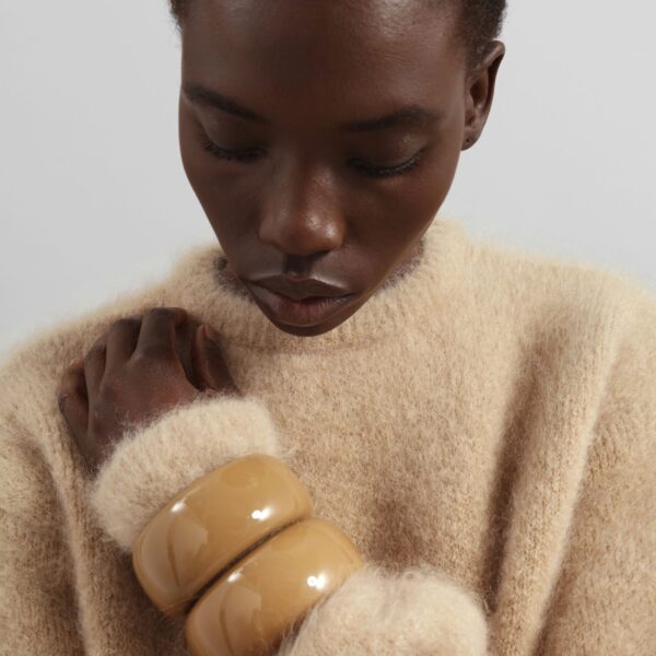 The Frankie Shop Ellery Mohair Crewneck Sweater - Beige - Oversized Minimalist Knitwear in Beige - Shop at Coveti