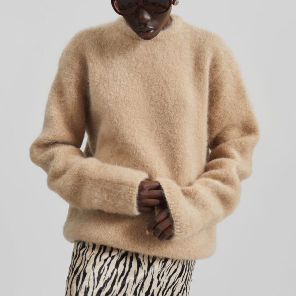 The Frankie Shop Ellery Mohair Crewneck Sweater - Beige - Oversized Minimalist Knitwear in Beige - Shop at Coveti