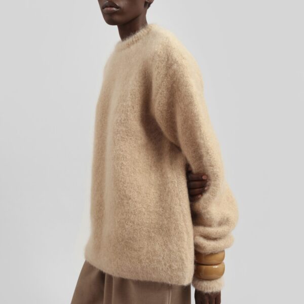 The Frankie Shop Ellery Mohair Crewneck Sweater - Beige - Oversized Minimalist Knitwear in Beige - Shop at Coveti