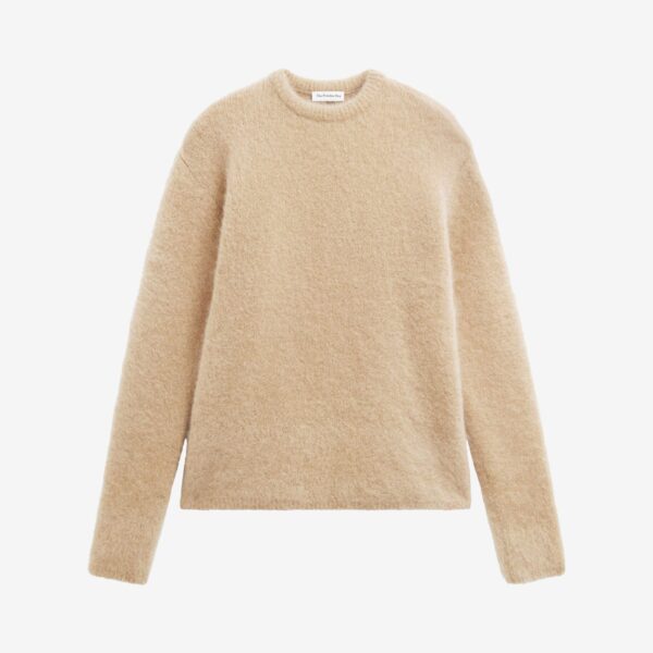 The Frankie Shop Ellery Mohair Crewneck Sweater - Beige - Oversized Minimalist Knitwear in Beige - Shop at Coveti