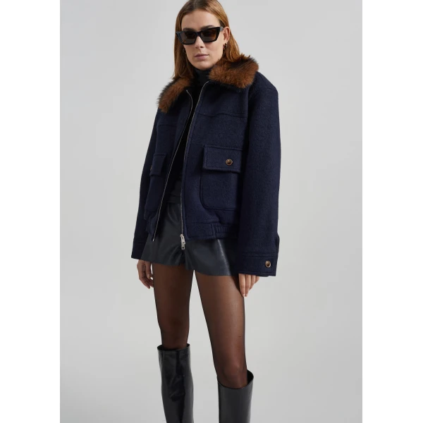The Frankie Shop Elmont Brushed Wool Quilted Jacket – Dark Navy, view 2
