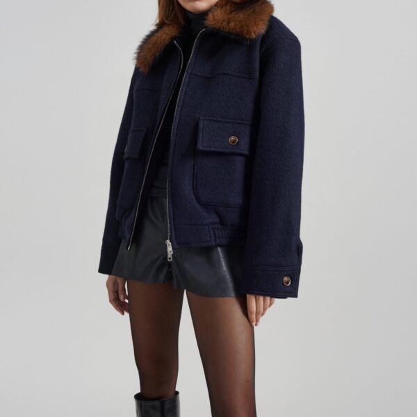 The Frankie Shop Elmont Brushed Wool Quilted Jacket - Dark Navy - Oversized Minimalist Jackets in Blue - Shop at Coveti