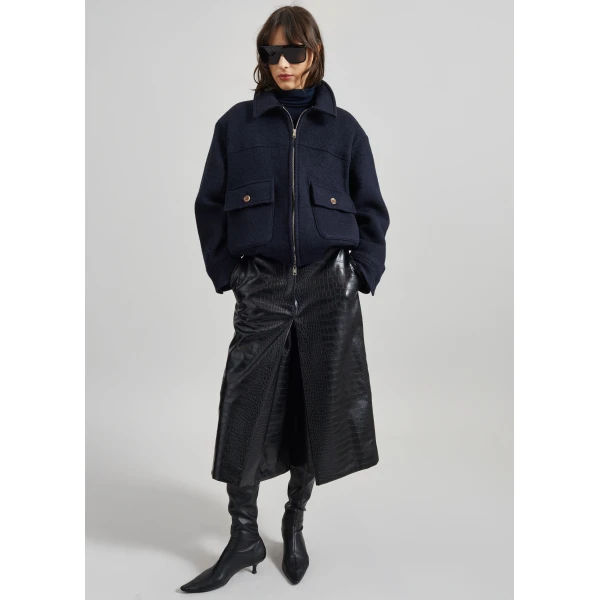 The Frankie Shop Elmont Brushed Wool Quilted Jacket – Dark Navy, view 4