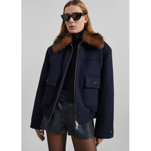 The Frankie Shop Elmont Brushed Wool Quilted Jacket – Dark Navy, view 5