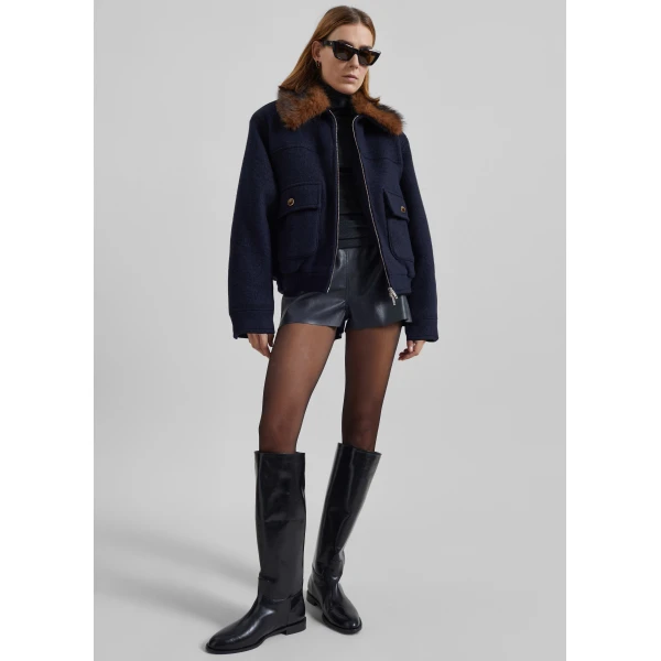 The Frankie Shop Elmont Brushed Wool Quilted Jacket – Dark Navy, view 6