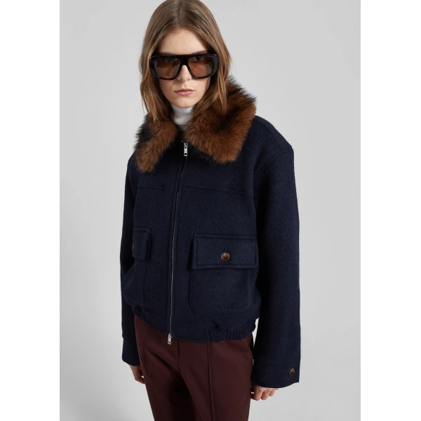 The Frankie Shop Elmont Brushed Wool Quilted Jacket – Dark Navy, view 7