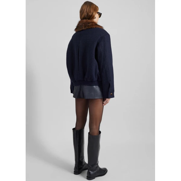 The Frankie Shop Elmont Brushed Wool Quilted Jacket – Dark Navy, view 8