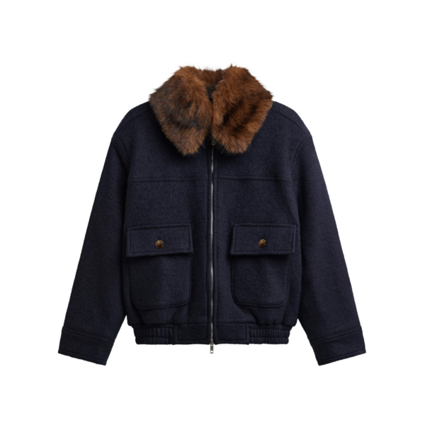 The Frankie Shop Elmont Brushed Wool Quilted Jacket - Dark Navy - Oversized Minimalist Jackets in Blue - Shop at Coveti