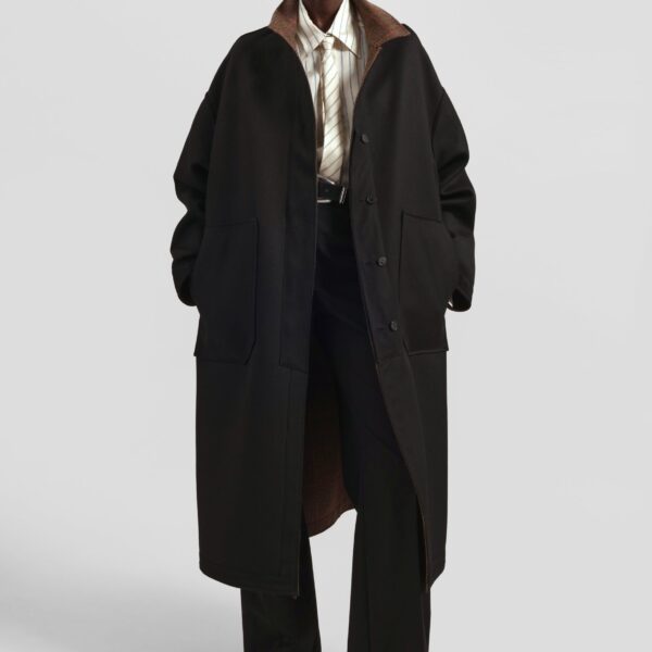 The Frankie Shop Elton Reversible Car Coat - Brown Glen Plaid - Oversized Minimalist Coats in Brown - Shop at Coveti