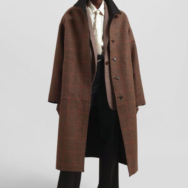 The Frankie Shop Elton Reversible Car Coat - Brown Glen Plaid - Oversized Minimalist Coats in Brown - Shop at Coveti