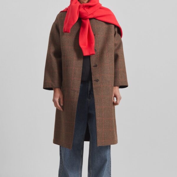 The Frankie Shop Elton Reversible Car Coat - Brown Glen Plaid - Oversized Minimalist Coats in Brown - Shop at Coveti