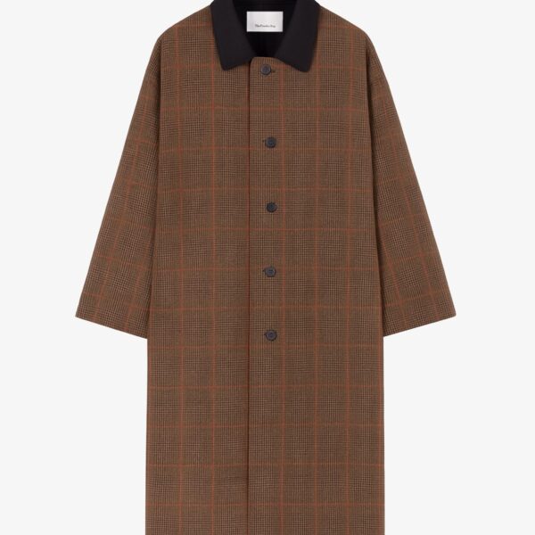 The Frankie Shop Elton Reversible Car Coat - Brown Glen Plaid - Oversized Minimalist Coats in Brown - Shop at Coveti