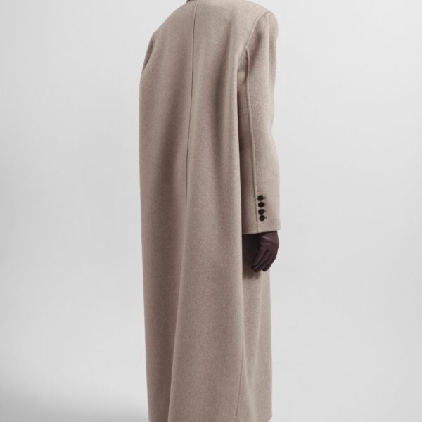 The Frankie Shop Gaia Double Breasted Coat - Taupe Melange - Oversized Minimalist Coats in Brown - Shop at Coveti