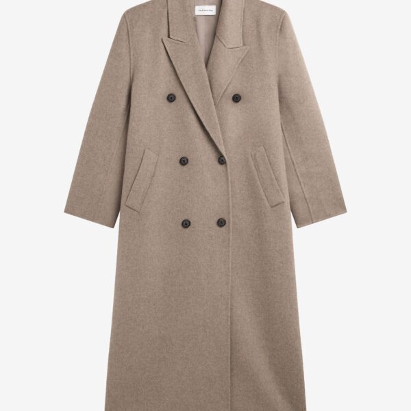 The Frankie Shop Gaia Double Breasted Coat - Taupe Melange - Oversized Minimalist Coats in Brown - Shop at Coveti