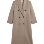 The Frankie Shop Gaia Double Breasted Coat - Taupe Melange - Oversized Minimalist Coats in Brown - Shop at Coveti
