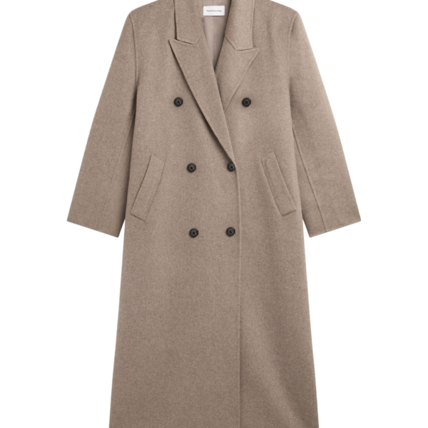 The Frankie Shop Gaia Double Breasted Coat - Taupe Melange - Oversized Minimalist Coats in Brown - Shop at Coveti
