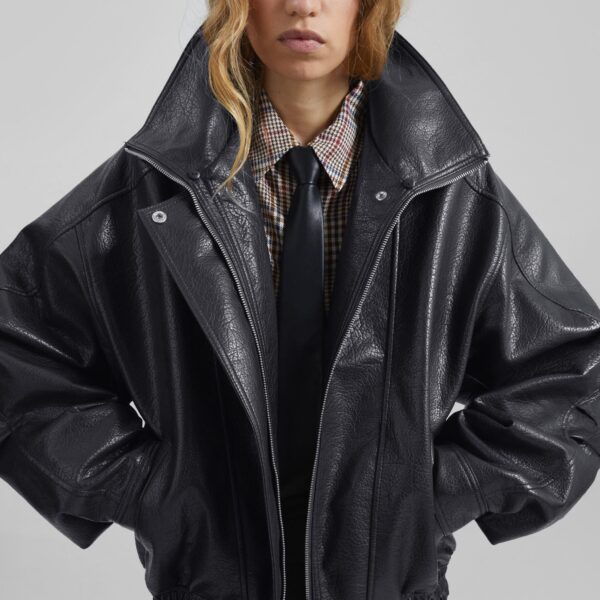The Frankie Shop Gemonio Faux Leather Jacket - Black - Oversized Minimalist Jackets in Black - Shop at Coveti