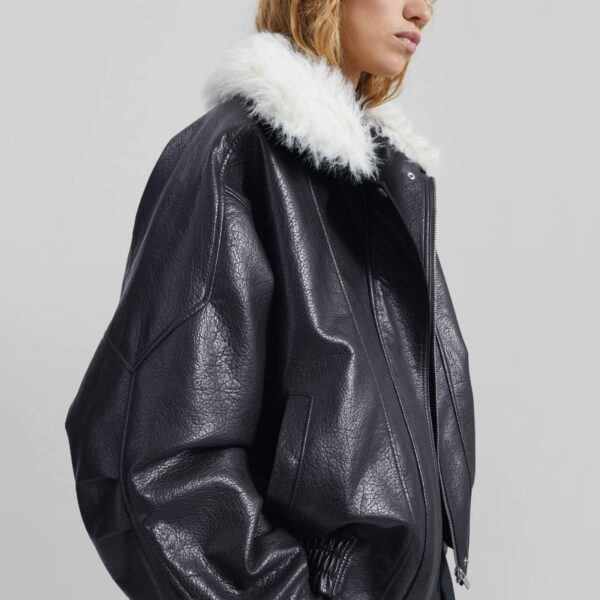 The Frankie Shop Gemonio Faux Leather Jacket - Black - Oversized Minimalist Jackets in Black - Shop at Coveti