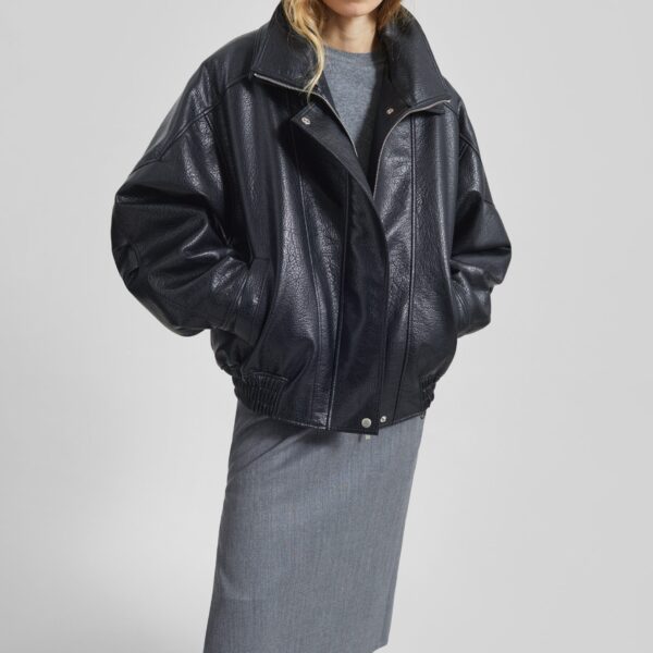 The Frankie Shop Gemonio Faux Leather Jacket - Black - Oversized Minimalist Jackets in Black - Shop at Coveti